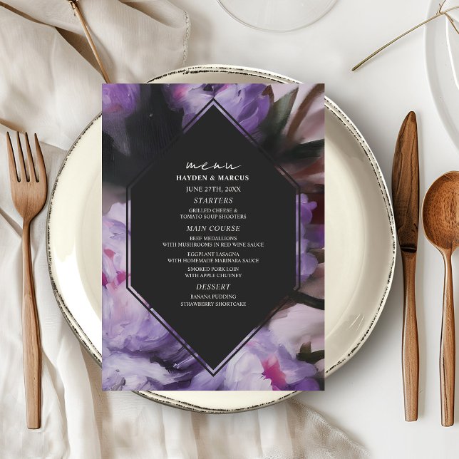 Dramatic Purple Floral Wedding Menu (Creator Uploaded)