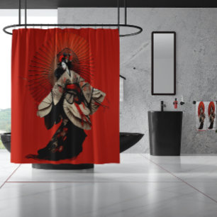 Dramatic Red and Black Kabuki Theatre Shower Curtain