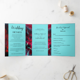 Dramatic Red and Black Wedding Tri-Fold Invitation