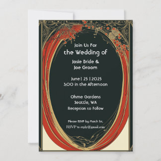 Dramatic red art nouveau wedding invitation