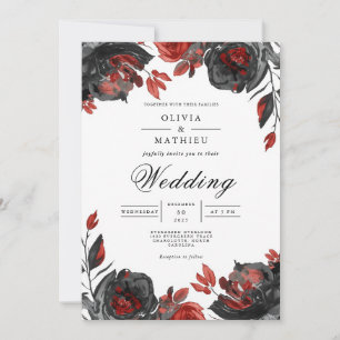 Dramatic Red Bloom Botanical Wedding Invitation