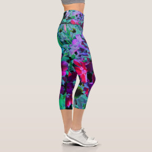 Dramatic Red, Purple and Pink Garden Flower Capri Leggings
