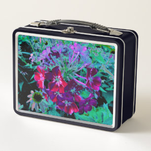 Dramatic Red, Purple and Pink Garden Flower Metal Lunch Box