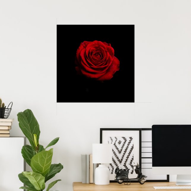 Dramatic Red Rose – Minimalist Floral Art Print (Home Office)