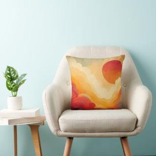 Dramatic Red Sun Painting Cushion