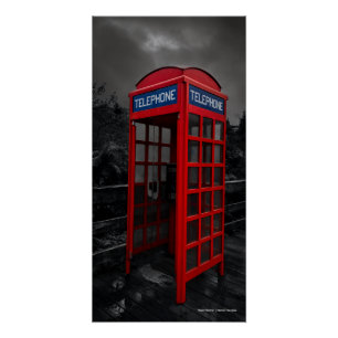 Dramatic Red Telephone Booth Photography Office Poster