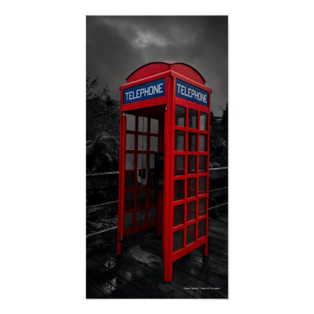 Dramatic Red Telephone Booth Photography Office  Poster (Front)