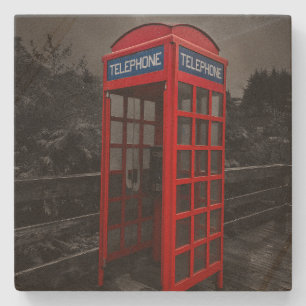 Dramatic Red Telephone Booth Photography Travel  Stone Coaster