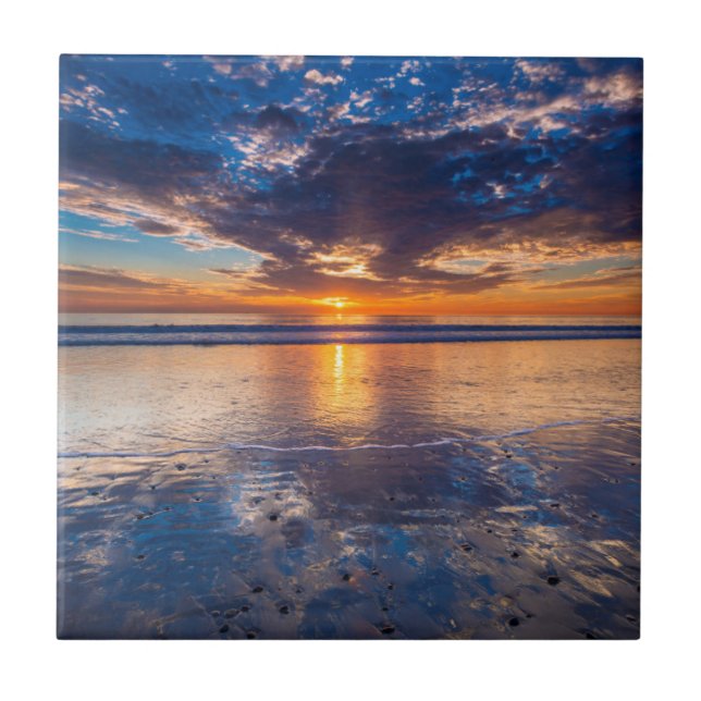 Dramatic seascape, sunset, CA Ceramic Tile (Front)
