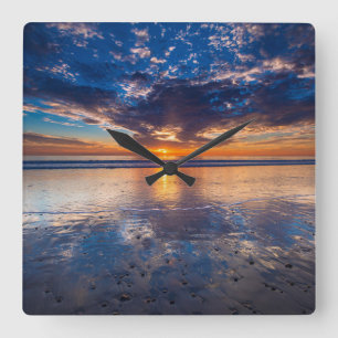 Dramatic seascape, sunset, CA Square Wall Clock