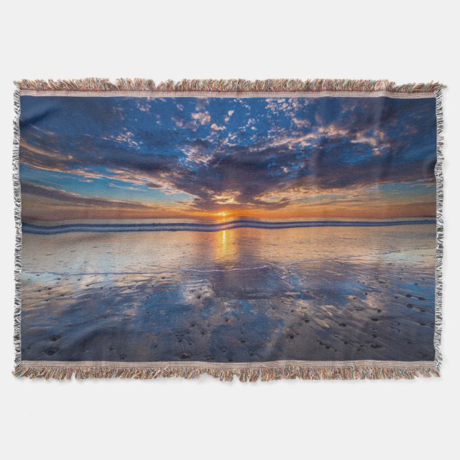 Dramatic seascape, sunset, CA Throw Blanket (Front)