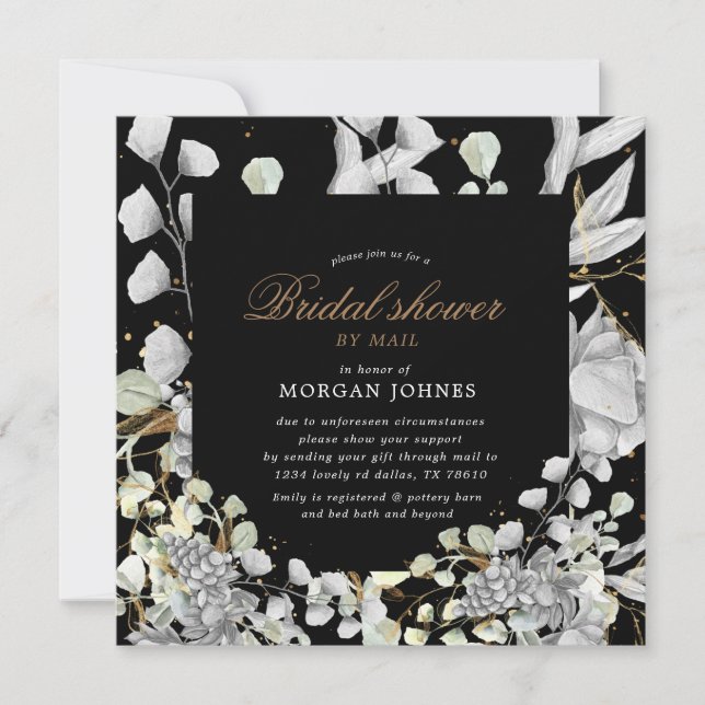 dramatic silver floral Bridal Shower by mail (Front)