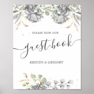 dramatic silver floral Wedding guest book