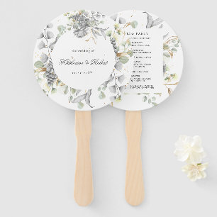 dramatic silver Floral Wedding Program Hand Fan