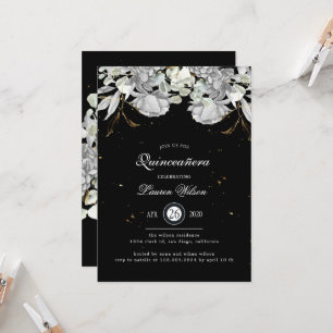 Dramatic Silver Gold Floral Quinceanera Invitation