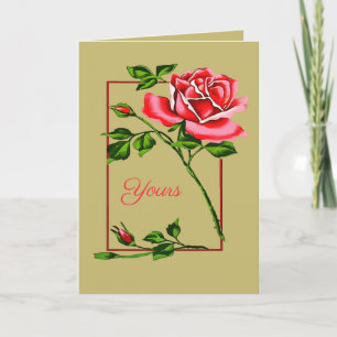 Dramatic Single Red Rose With Border Card