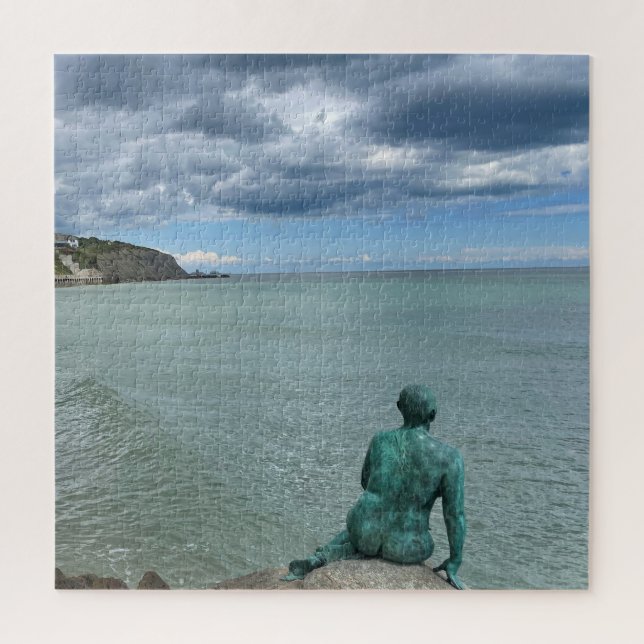 Dramatic skies and the Folkestone Mermaid Jigsaw Puzzle (Vertical)