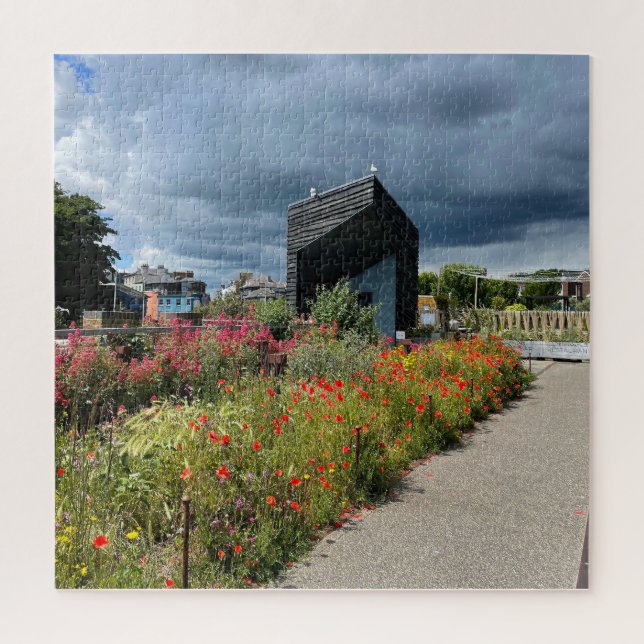 Dramatic skies and  wild flowers at Folkstone Jigsaw Puzzle (Vertical)