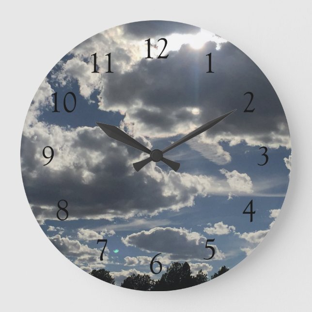 Dramatic Storm Clouds Blue Sky Large Clock (Front)