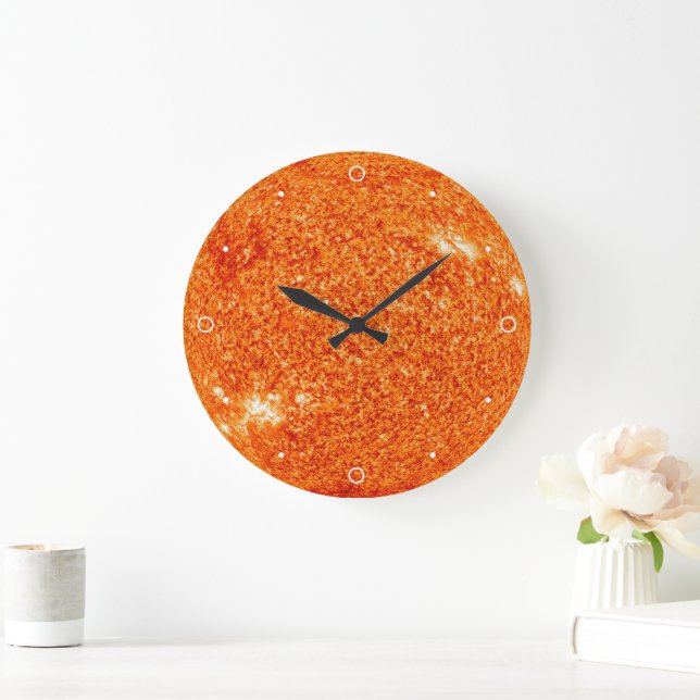 Dramatic Sun Star Solar System Orange Planet Leo Large Clock (Home)