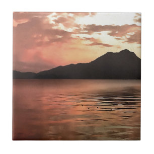 Dramatic Sunset At Koycegiz Landscape Art Tile