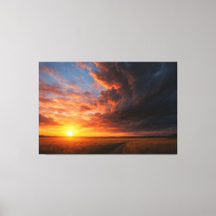 Dramatic Sunset & Clouds over Golden Field Canvas Print