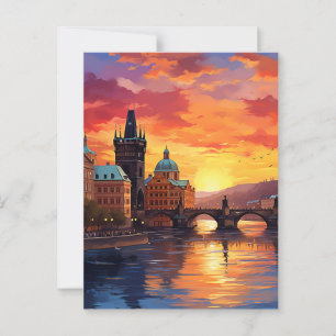 Dramatic Sunset Over the Iconic Charles Bridge Postcard