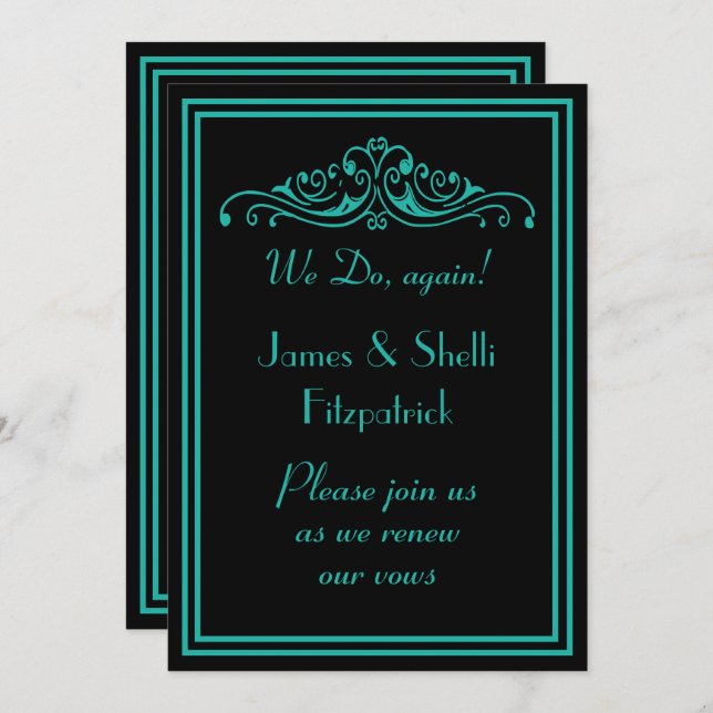 Dramatic Teal and Black Wedding Vows Renewal Invitation (Front/Back)