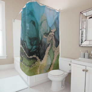 Dramatic Teal Green Black Shower Curtain