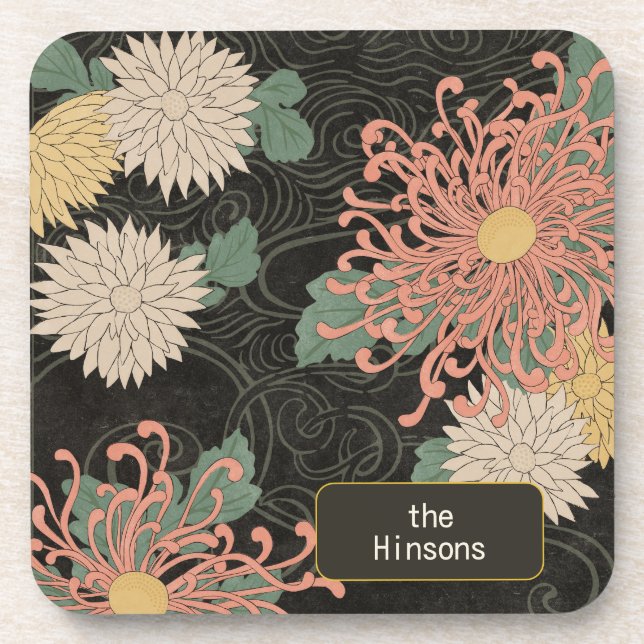 Dramatic Vintage Japanese Chrysanthemum Floral  Coaster (Front)