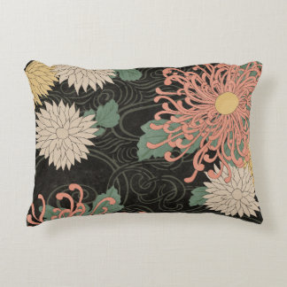 Dramatic Vintage Japanese Chrysanthemum Floral  Decorative Cushion
