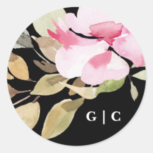 Dramatic Watercolor Florals Wedding Classic Round Sticker