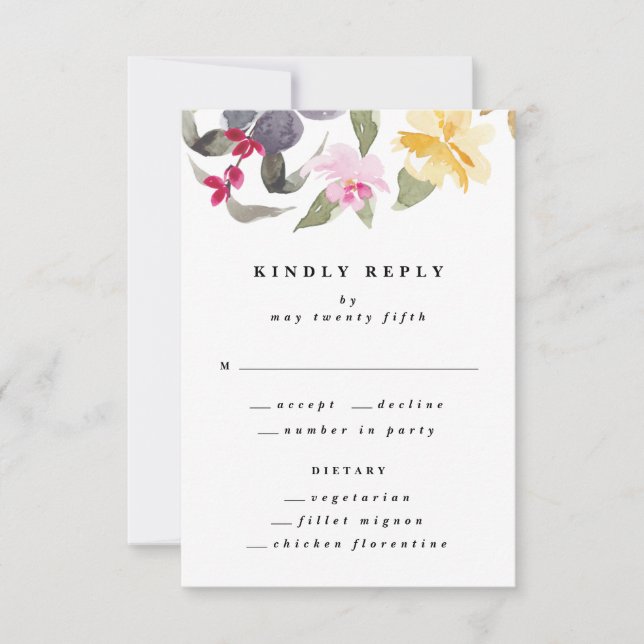 Dramatic Watercolor Florals Wedding RSVP Card (Front)