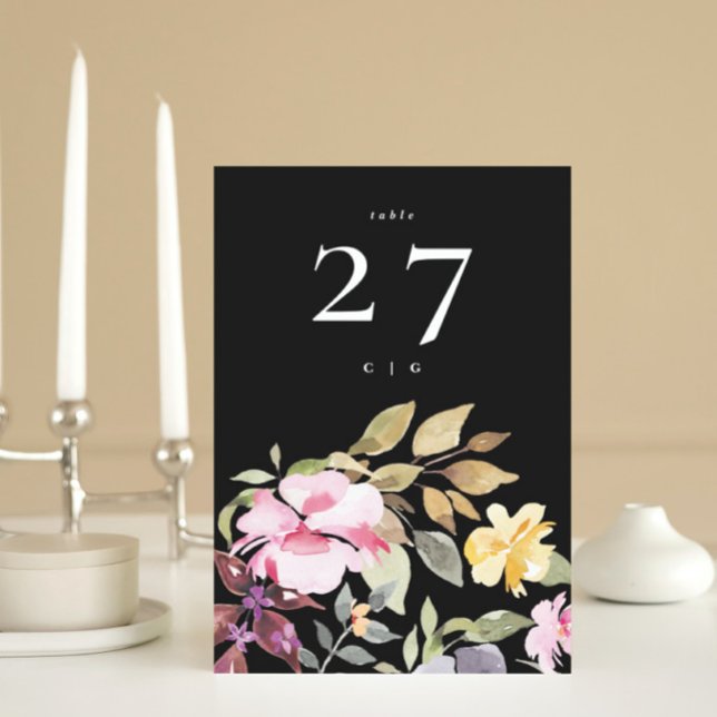 Dramatic Watercolor Florals Wedding Table Number (Creator Uploaded)