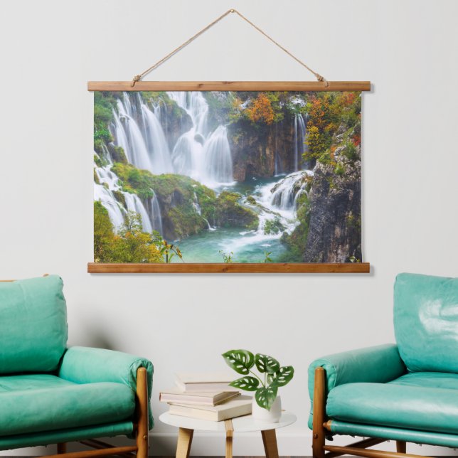 Dramatic Waterfall Cascading Water Autumn Colours  Hanging Tapestry (Living Room)