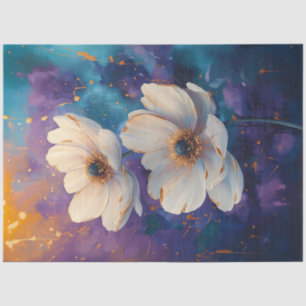 Dramatic White Flowers with Gold Decoupage Tissue Paper