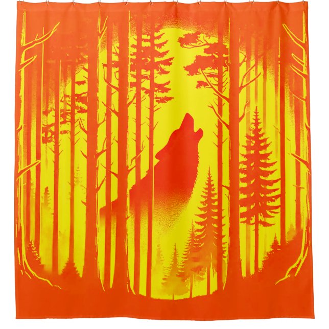 Dramatic Wolf Forest Silhouette Shower Curtain (Front)