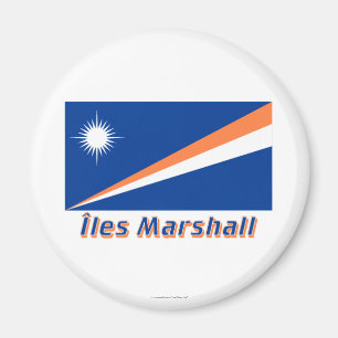 Drapeau Îles Marshall avec le nom en français Magnet