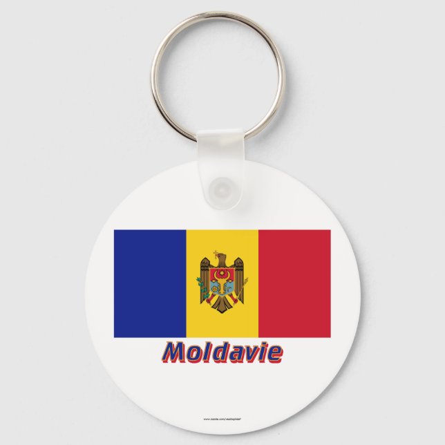 Drapeau Moldavie avec le nom en français Key Ring (Front)