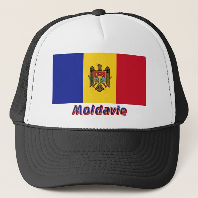 Drapeau Moldavie avec le nom en français Trucker Hat (Front)