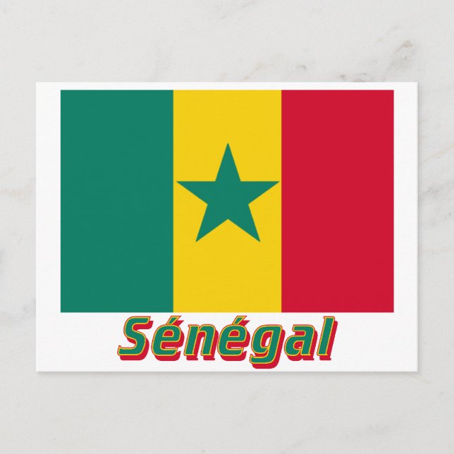 Drapeau Sénégal avec le nom en français Postcard (Front)