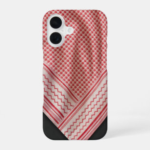 Draped Red and White Shemagh Keffiyeh, Black iPhone 16 Case
