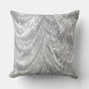 Draped Shiny Silver Floral Damasks Cushion