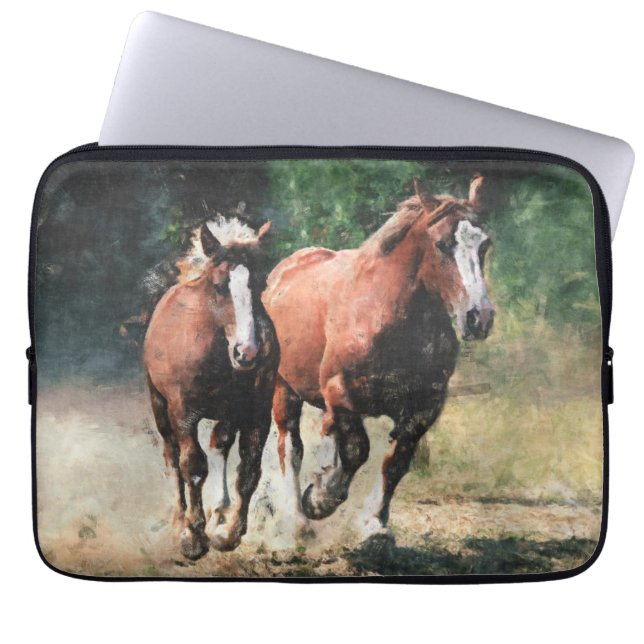 Draught   horse mare and foal laptop sleeve (Front)