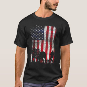 Draught Horse Patriotic American Flag Vintage Farm T-Shirt