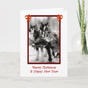 Draught Horse Team, Merry Christmas, Happy New Yea Holiday Card
