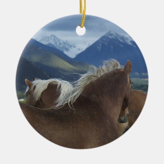 Draught   Horses Ceramic Tree Decoration (Front)