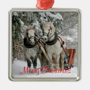 Draught Horses Christmas Metal Ornament