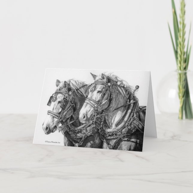 Draught Horses Drawing Greeting Card (Front)