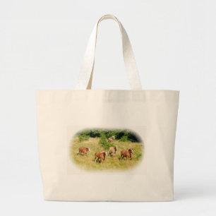 Draught   horses in field large tote bag